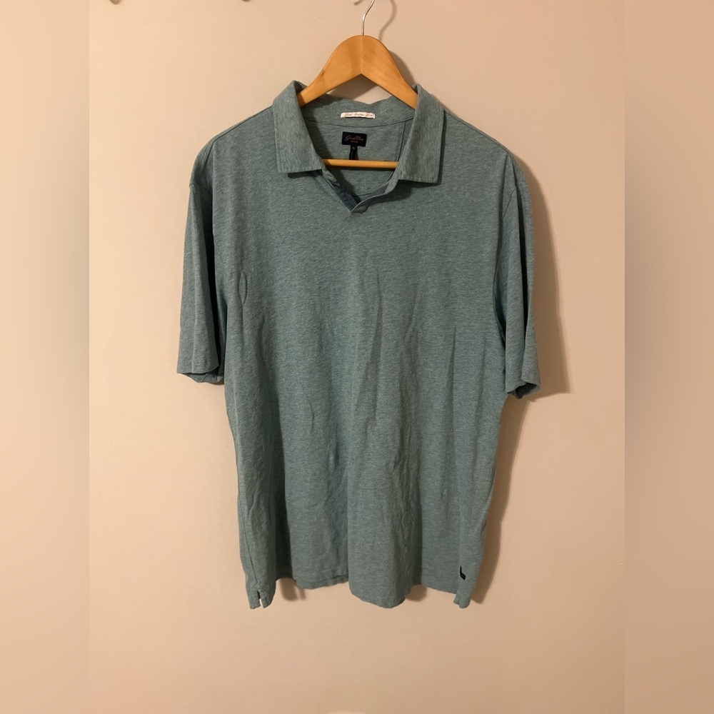 Good Man Brand by Russell Wilson No Button Cotton Polo Shirt Teal Blue XL